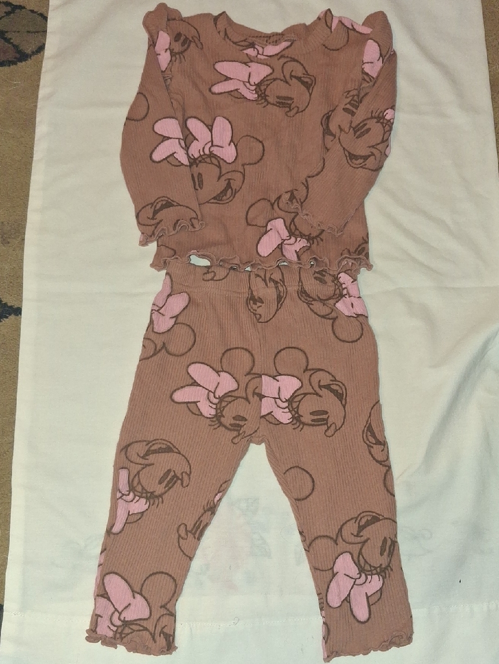 Disney Minnie Mouse Ribbed Set in Dusty Pink and Brown